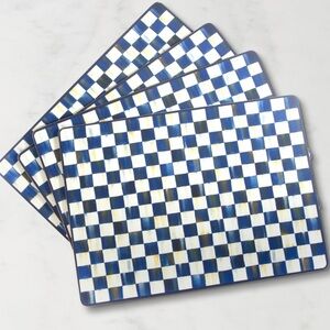 MacKenzie-Childs NWOT Blue and White Royal Check Cork Back Placemats Set of 4